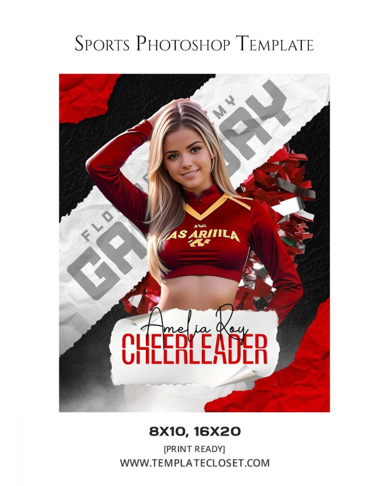Cheerleader Green Effect Customized Sports Photoshop Template