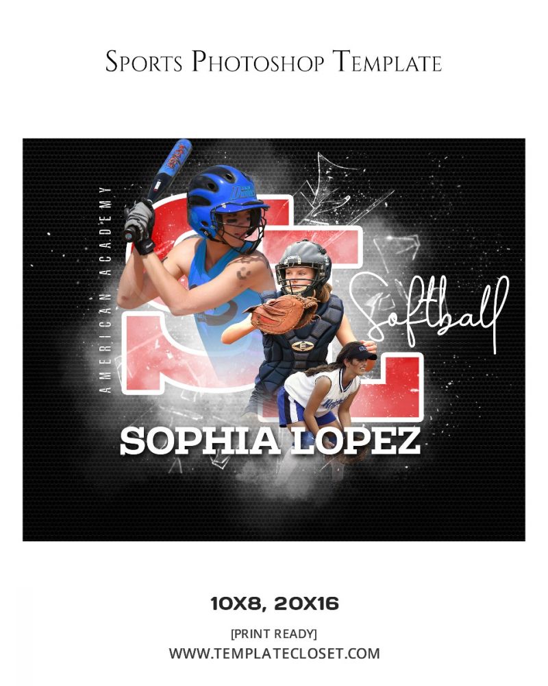 Softball Memory Mate With Glass Effect Print Ready Sport Template
