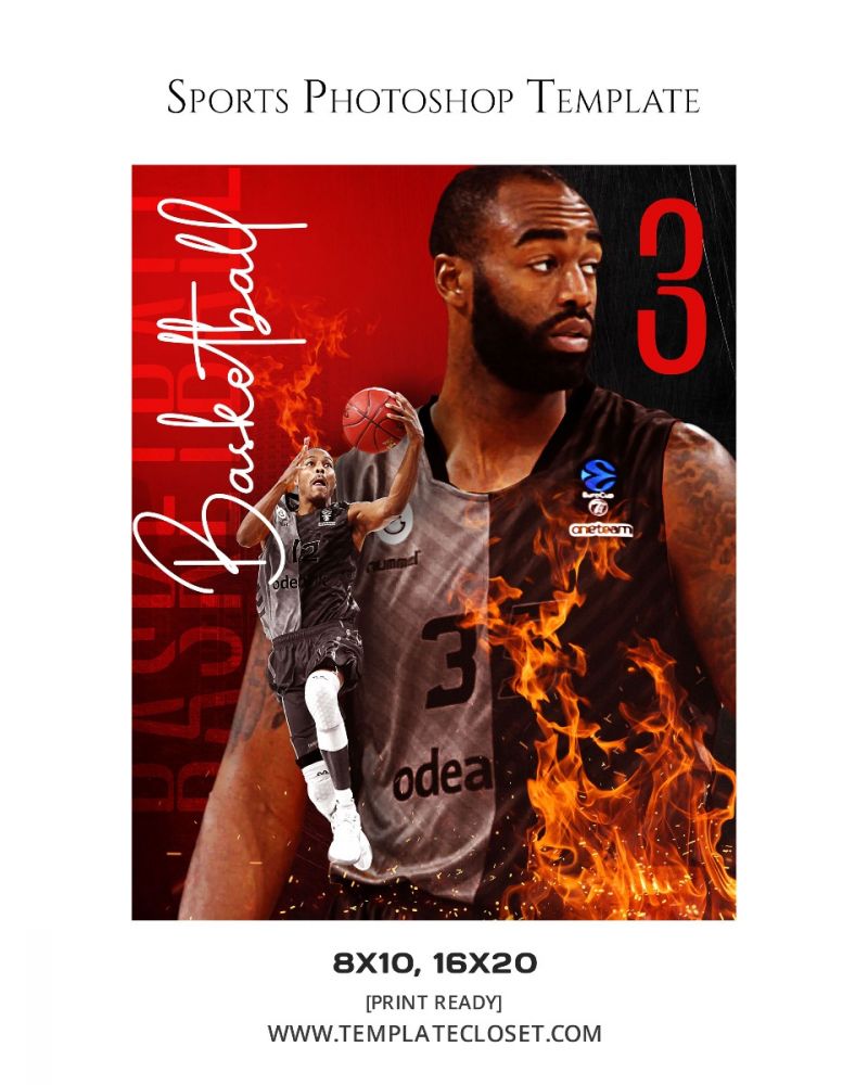 Basketball Fire Effect Sports Print Ready Poster