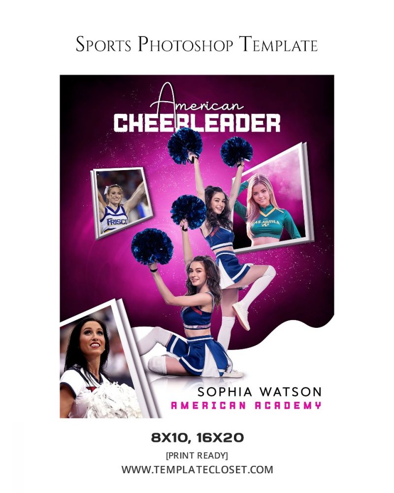 Cheerleader Green Effect Customized Sports Photoshop Template