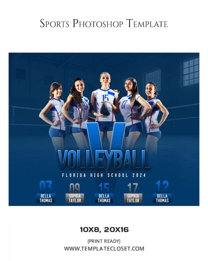 Volleyball Team Enliven Effect Sports Print Ready Photography Template
