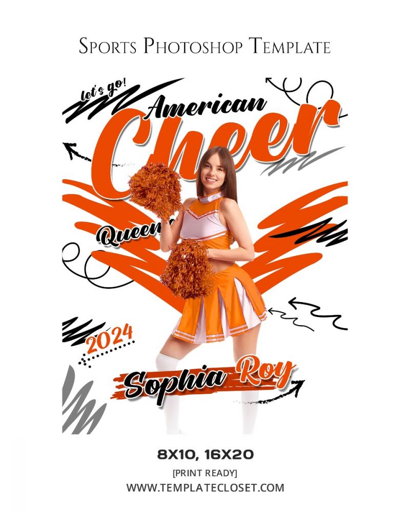 Cheerleader Green Effect Customized Sports Photoshop Template