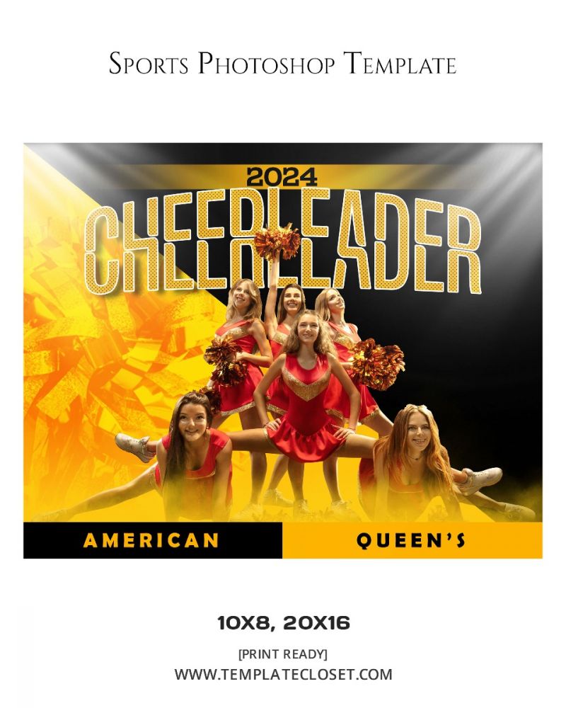Cheerleader Green Effect Customized Sports Photoshop Template