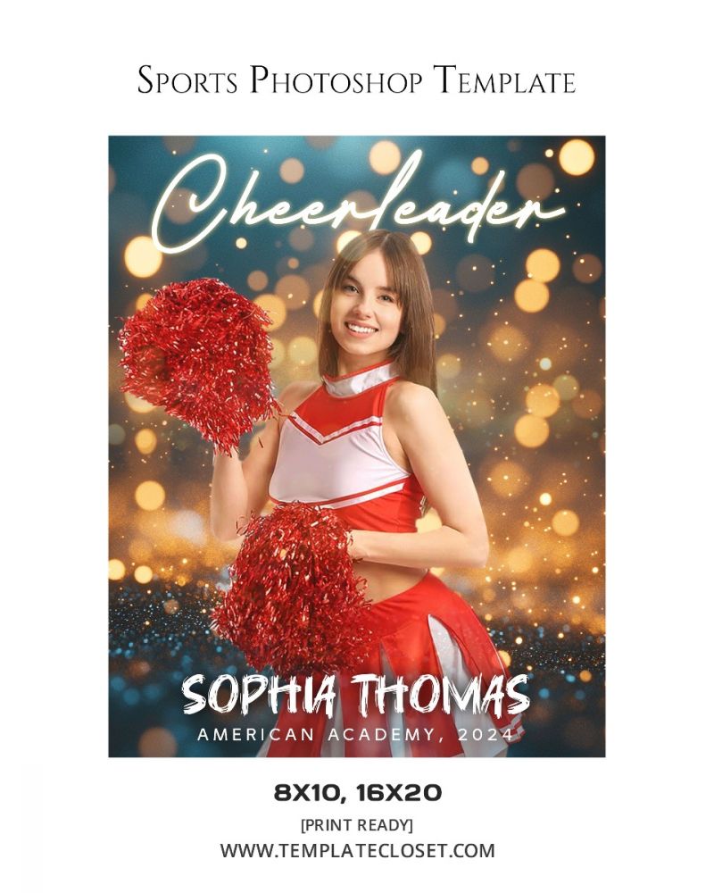 Cheerleader Green Effect Customized Sports Photoshop Template
