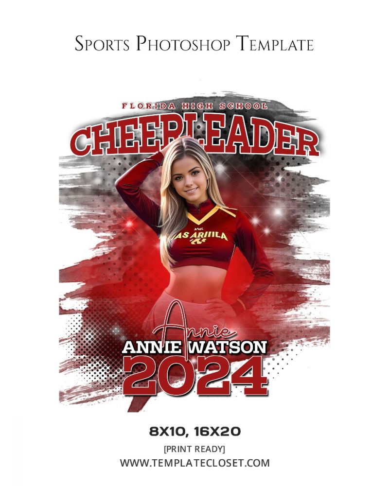 Cheerleader Red Effect Sports Photoshop Template