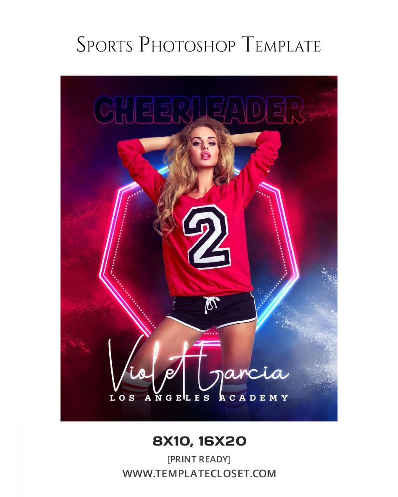 Cheerleader Blue And Red Sports Photoshop Template