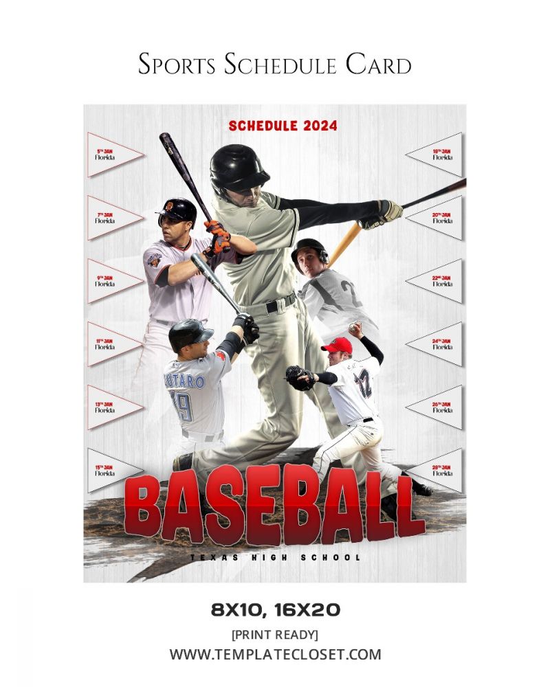 Fully Customized Baseball Schedule Card