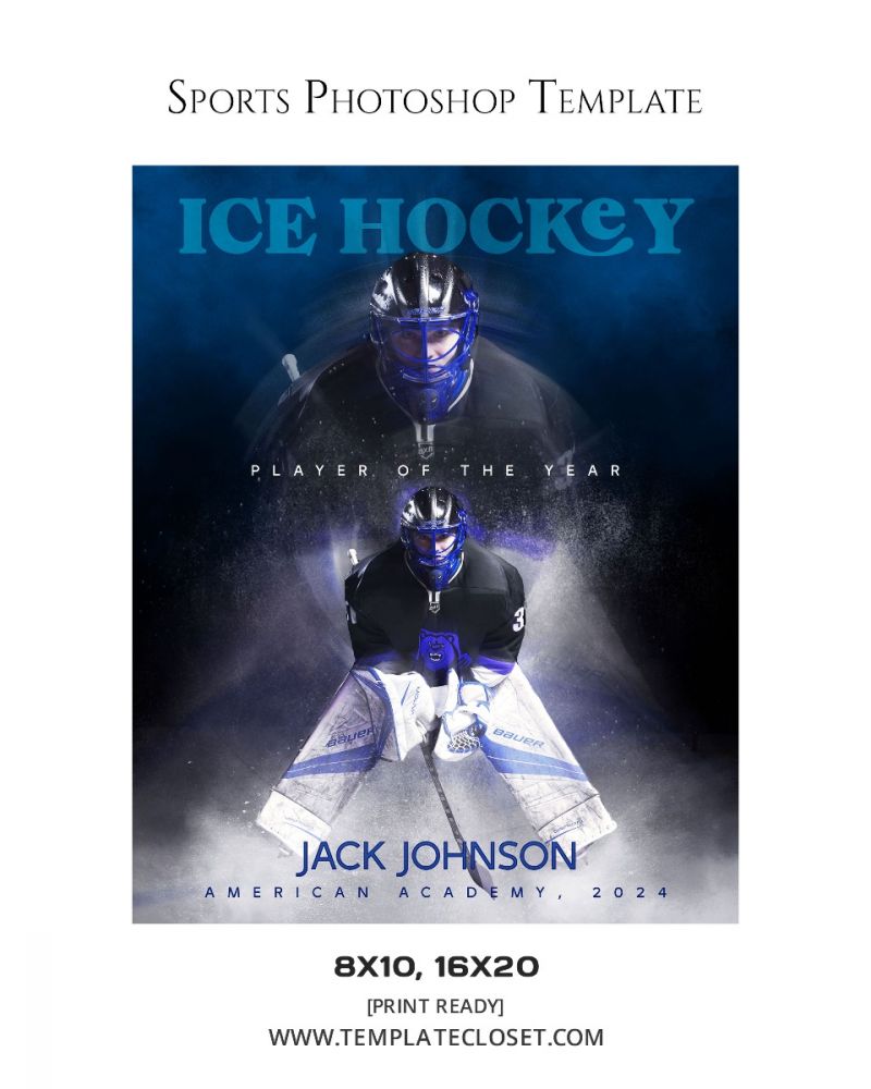 Ice Hockey Memory Mate Blue Effect Photography Template