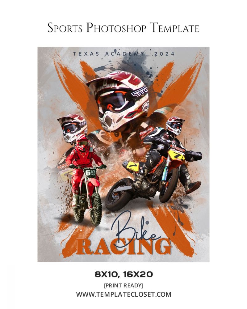 Bike Racing On The Fire Photoshop Layered Template