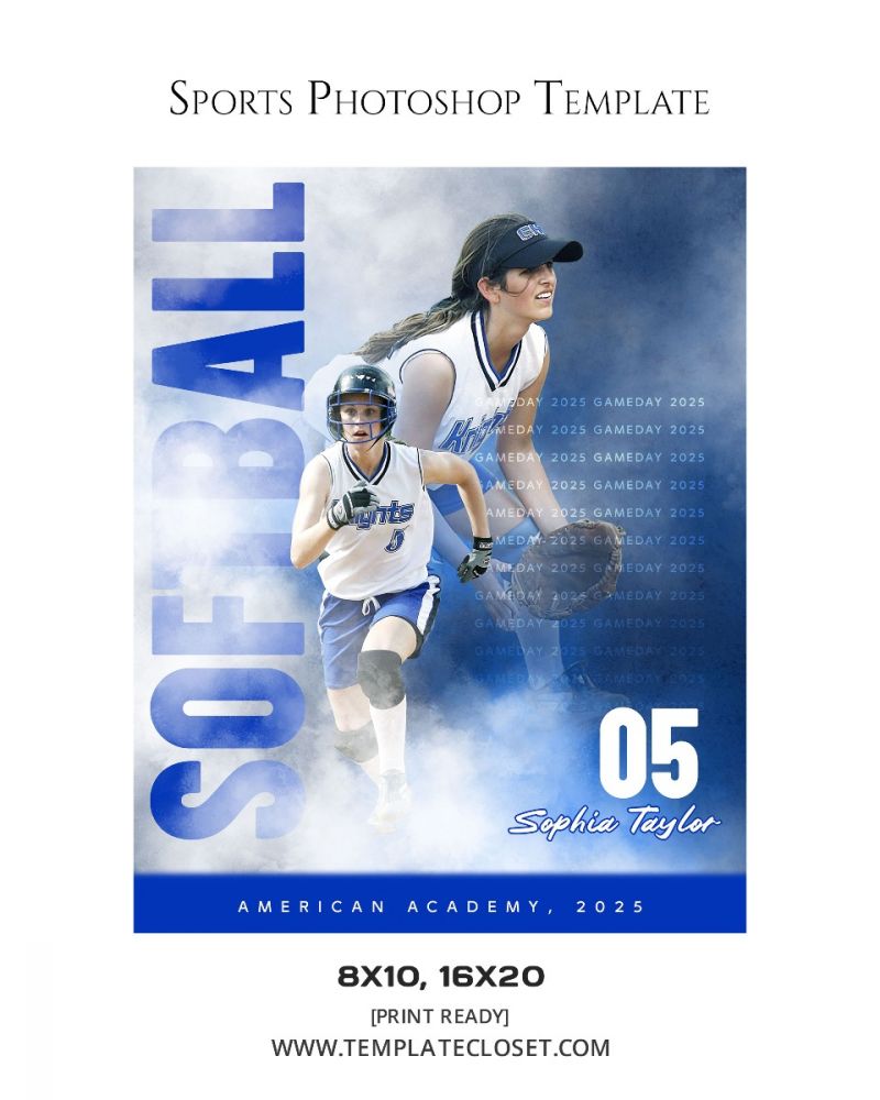 Softball Blue Effect Memory Mate Sports Photography Template