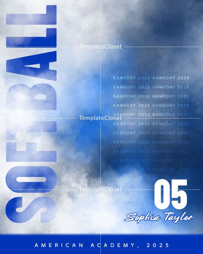 Softball Blue Effect Memory Mate Sports Photography Template