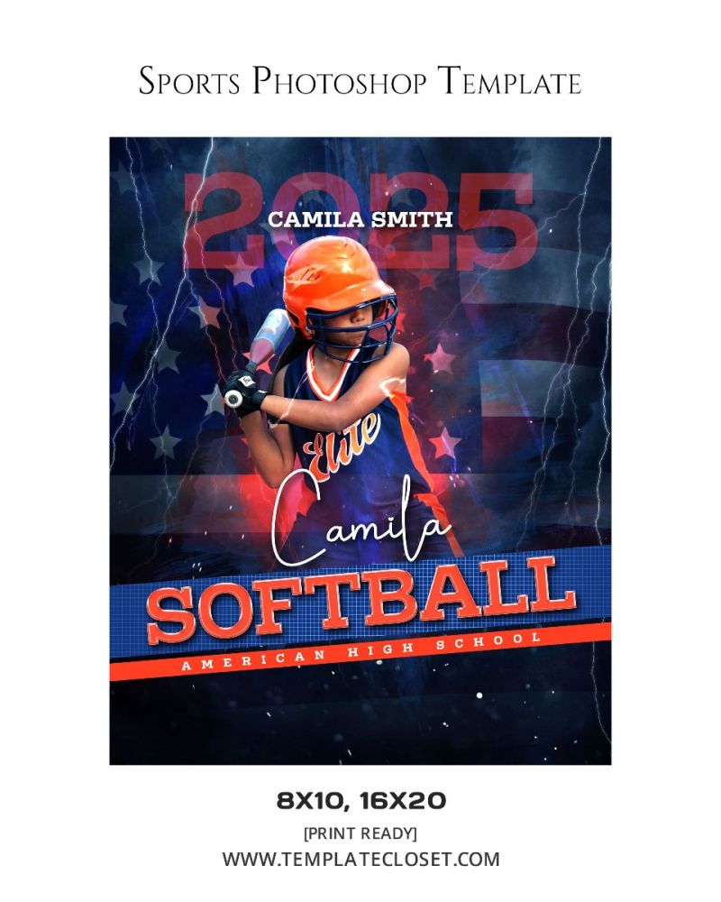 Softball With Flag Background Photoshop Poster