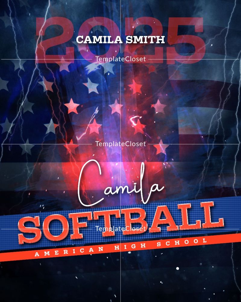 Softball With Flag Background Photoshop Poster