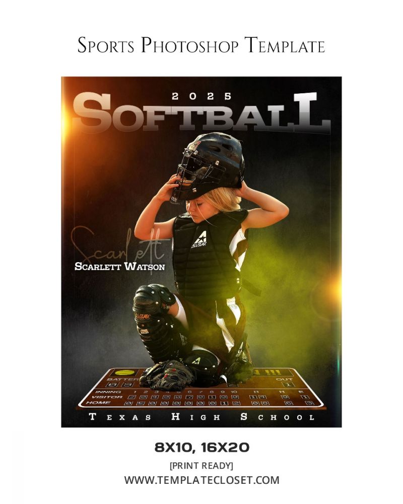 2025 Softball 3D Effect Sports Print Ready Photoshop Template