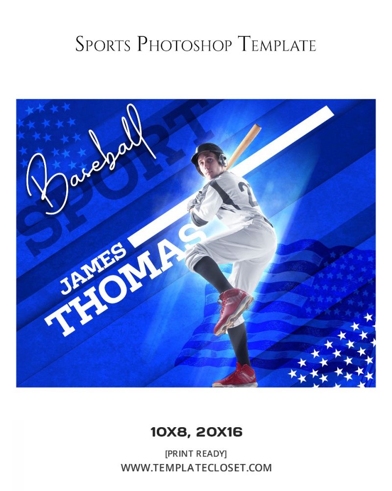 Baseball Signature Effect With Flag Sports Photoshop Template