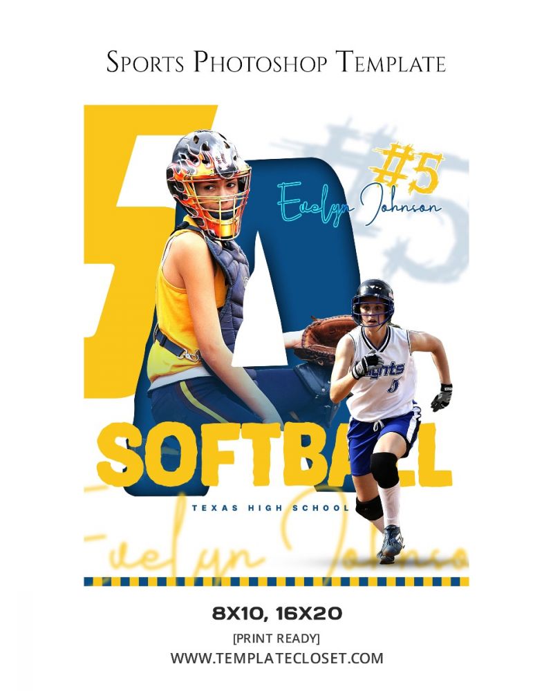 Softball 3D Effect Memory Mate Sports Print Ready Photography Template