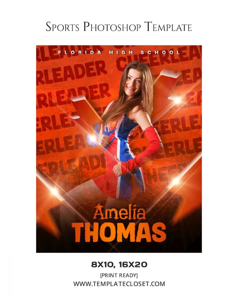 Amelia Thomas - Cheerleader Customized Text Overlay Photoshop Template