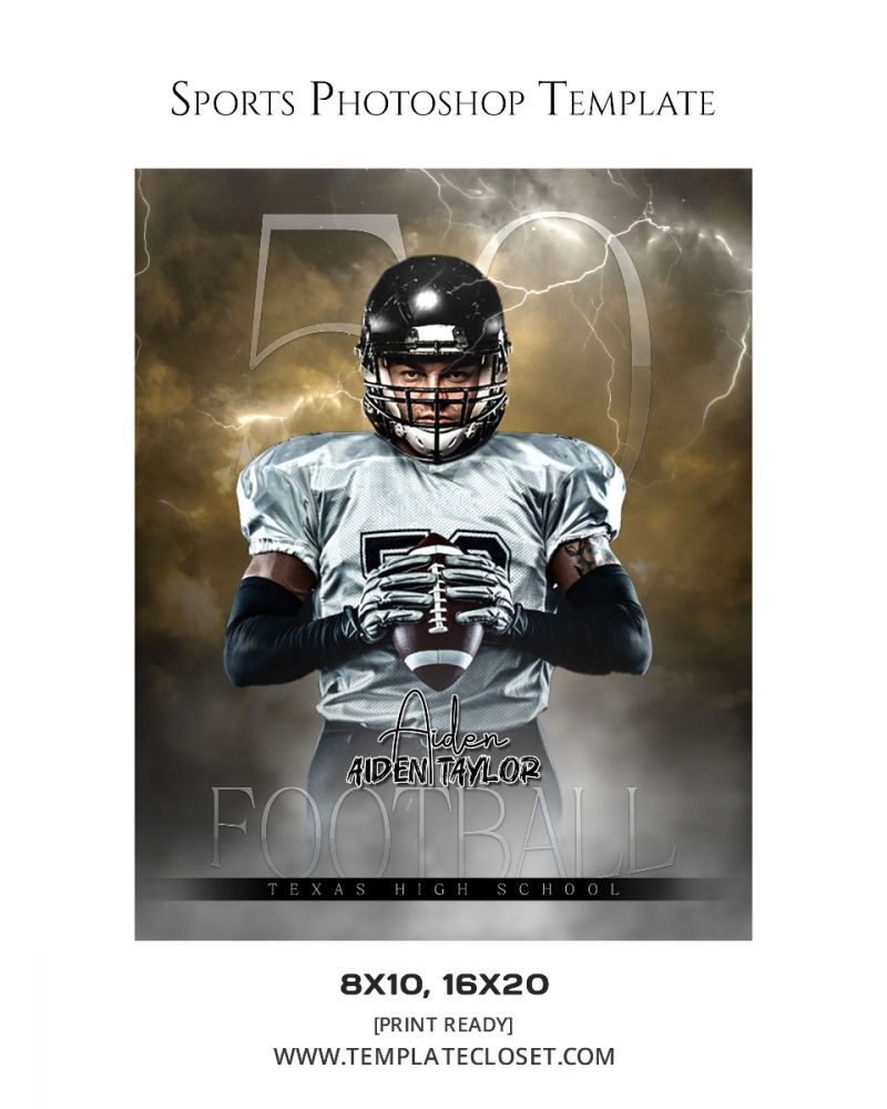 Football Thunder Effect Customized Multi Layer Sport Photoshop Template