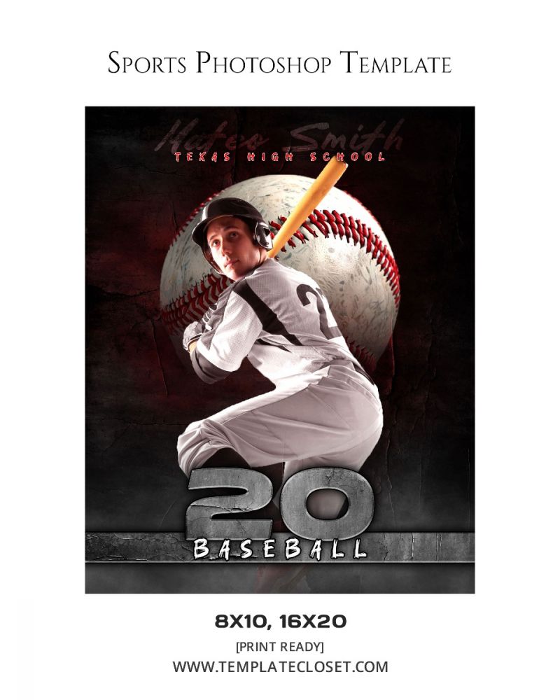 Baseball 3D Effect Customized Sport Photography Template
