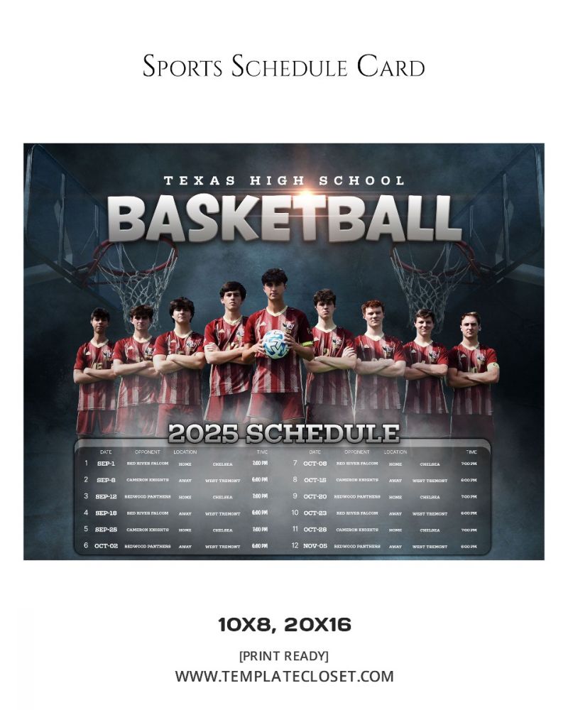 Basketball Team Texas High School Customized Schedule Card