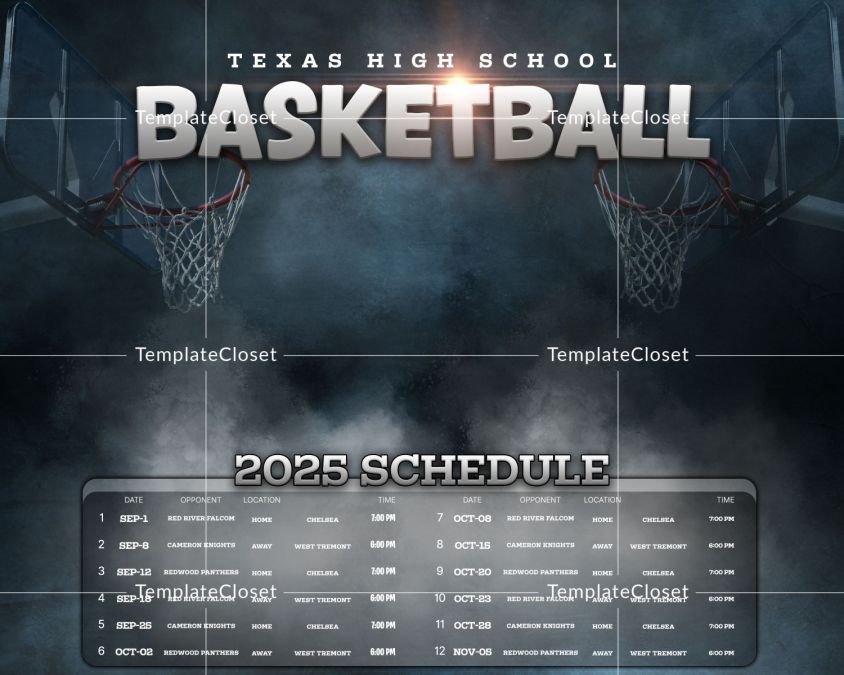 Basketball Team Texas High School Customized Schedule Card
