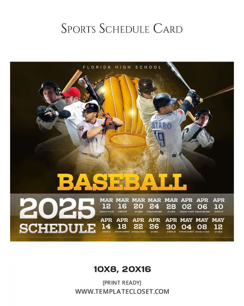 Baseball Team 2025 Customized Schedule Card