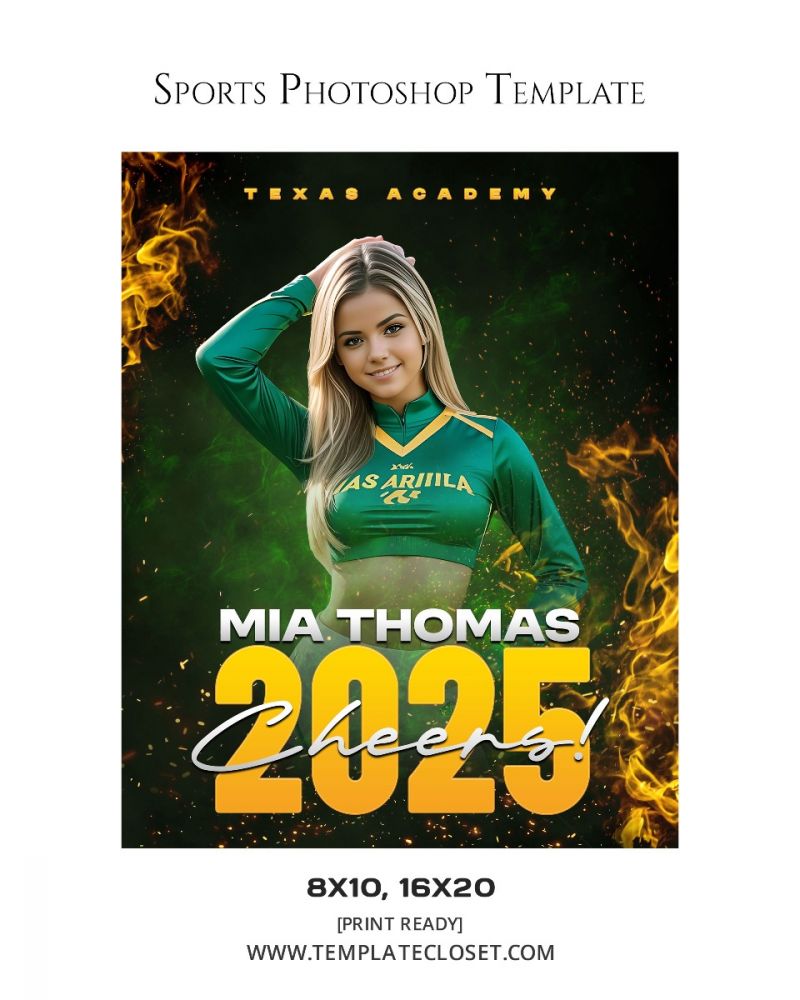 Mia Thomas - Cheerleader On The Fire Sports Photography Template