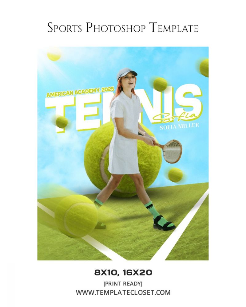 Tennis 3D Effect Customized Sports Photography Template