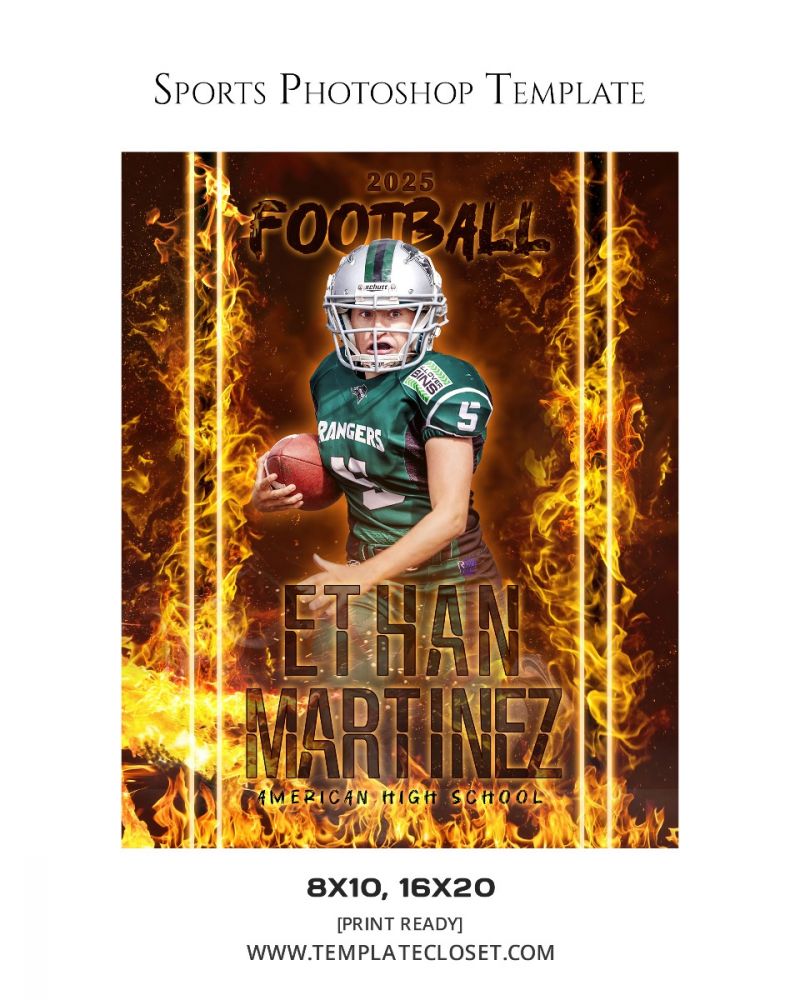 Football Fire Effect Multi Layer Sport Photography Template