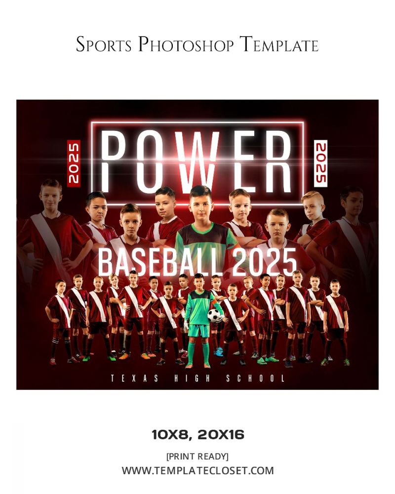 2025 Baseball Power Team Sport Photoshop Layered Template