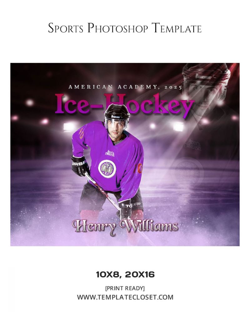 Ice Hockey Gradient Effect Customized Sport Photography Template