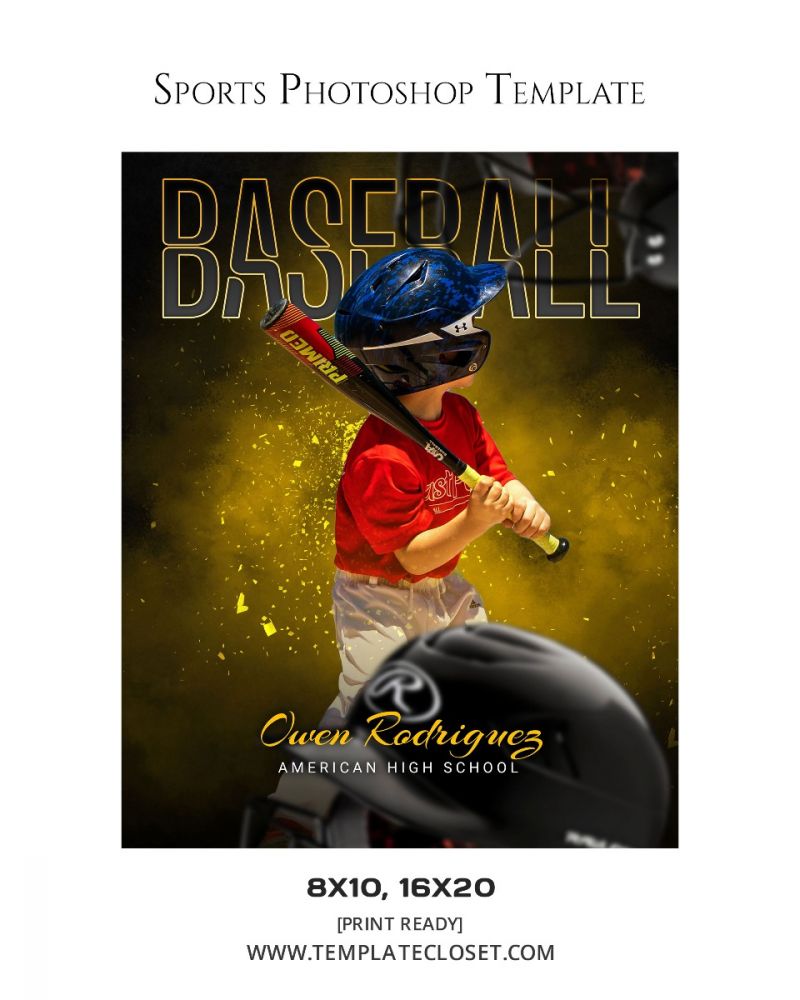 Baseball Golden Effect Customized Sport Photography Template