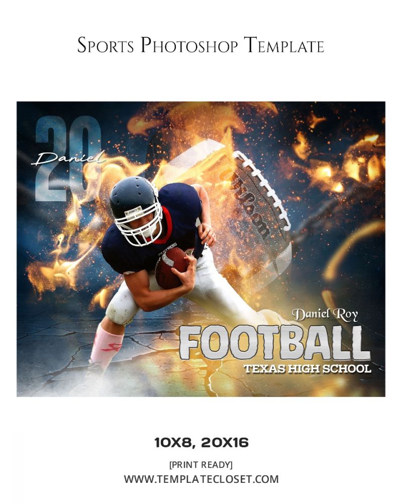 Football Fire Effect Print Ready Sport Photography Template