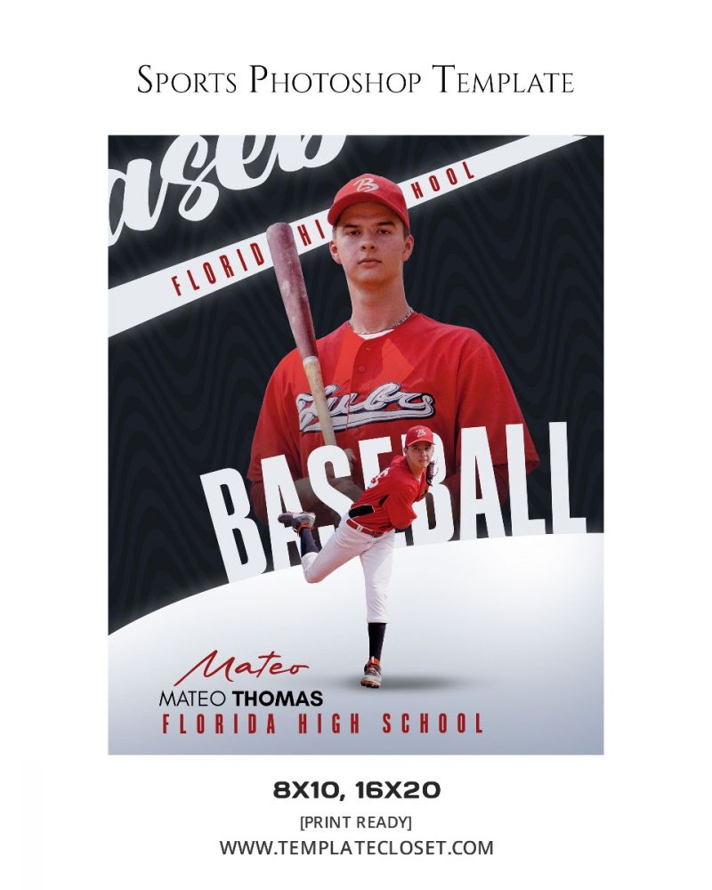 Baseball 3D Effect Memory Mate Sport Photography Template