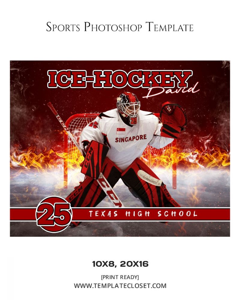 Ice Hockey Texas High School Fire Effect Sport Photography Poster