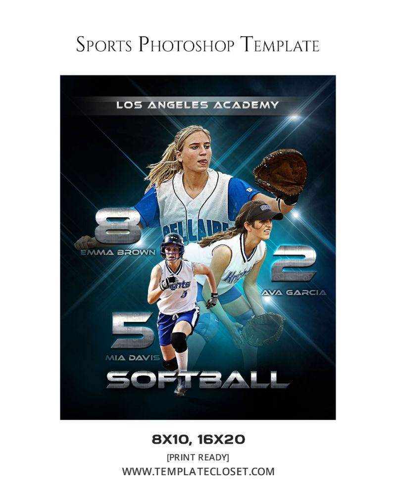 Softball Los Angeles Academy Team Sport Photography Template