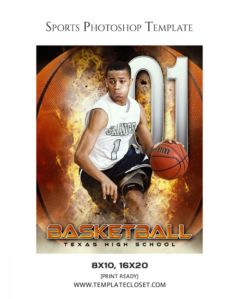 Basketball Fire Effect Background Sport Photography Template