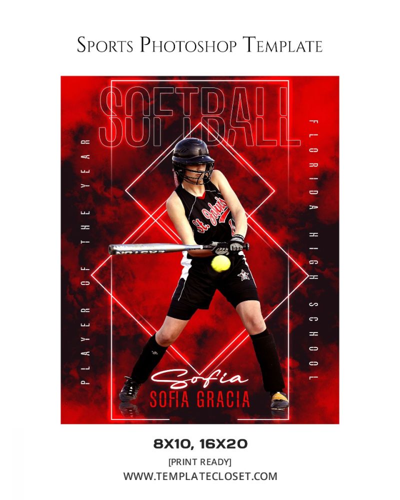 Softball Red Effect Customized Sport Photography Poster