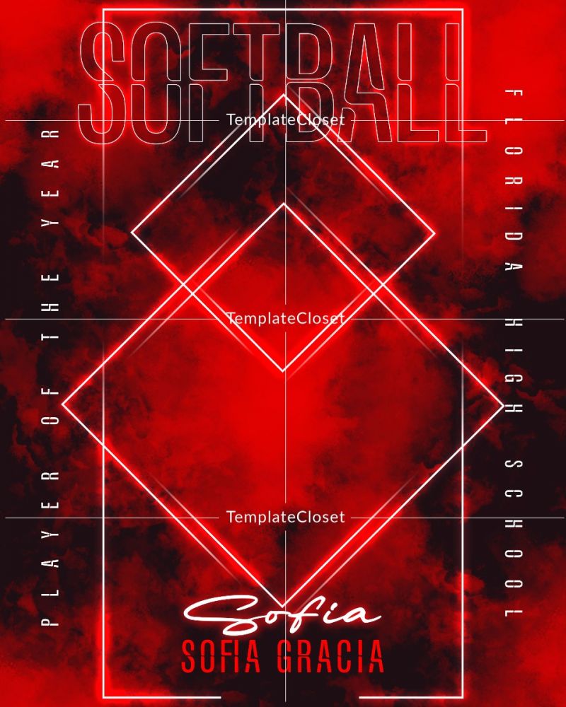 Softball Red Effect Customized Sport Photography Poster