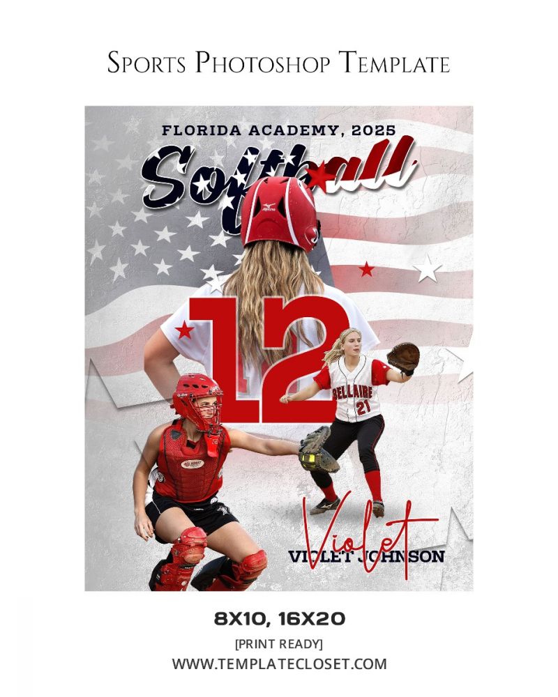 Softball With Flag Background Sport Photography Template