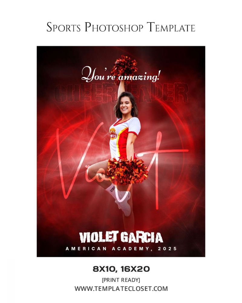Amazing Cheerleader Customized Photoshop Layered Template