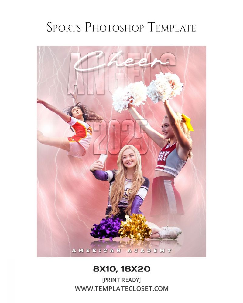 American Cheerleader Team Customized Sport Photography Template