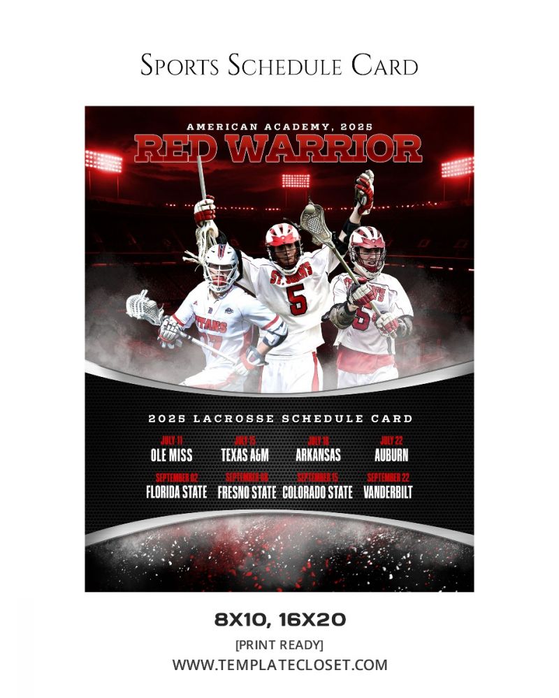 Lacrosse Red Warrior Sport Schedule Card