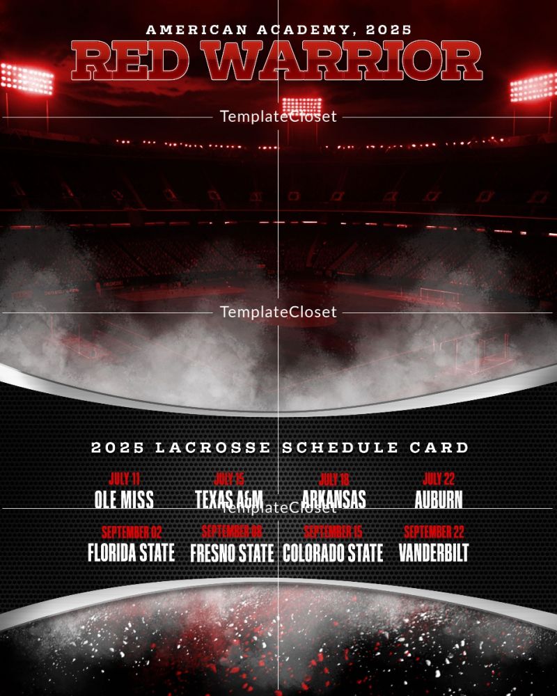 Lacrosse Red Warrior Sport Schedule Card