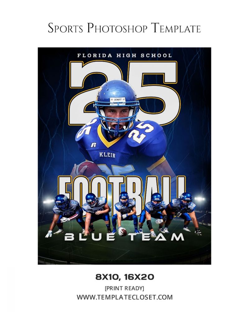 Football Blue Team Enliven Effect Sport Photography Template