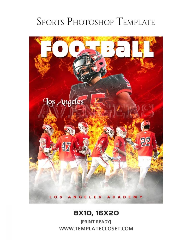 Football Team On The Fire With Captain Sport Photography Template
