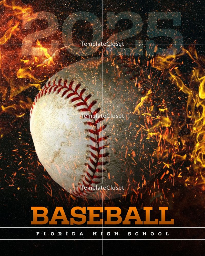 Baseball Fire Effect Layered Photoshop Poster