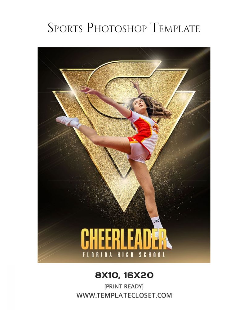 Cheerleader Golden Effect Customized Sport Photography Template