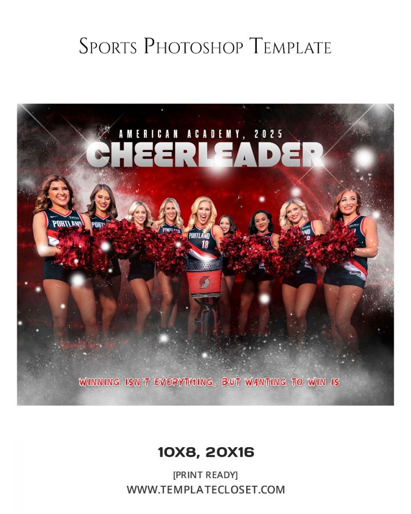 Cheerleader Team Sparkle Effect Customized Photography Template