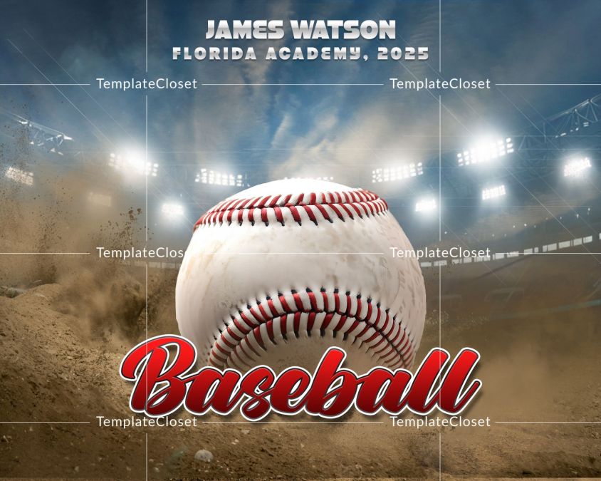 Baseball 3D Effect Senior Sport Photography Template